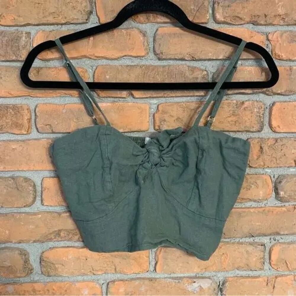 Revamped Top Womens Medium Olive Green Crop Tie Front Sleeveless Casual Blouse